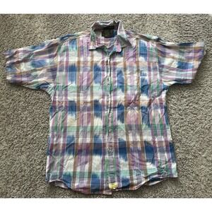 Vintage Eddie Bauer Shirt‎ Adult M Blue Plaid Short Sleeve Button Front Mens